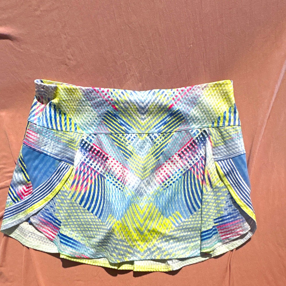 Lucky In Love Girls M 8-10 Geometric Tennis Skort Pleated Stretch Blue Multi
